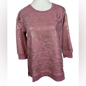 Berkley Jensen Pink Sweatshirt with Gold Floral Detail